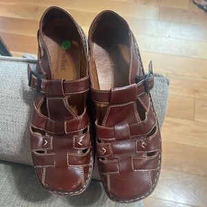 Josef‎ Seibel Brown Leather Sandals with Woven Design size 41